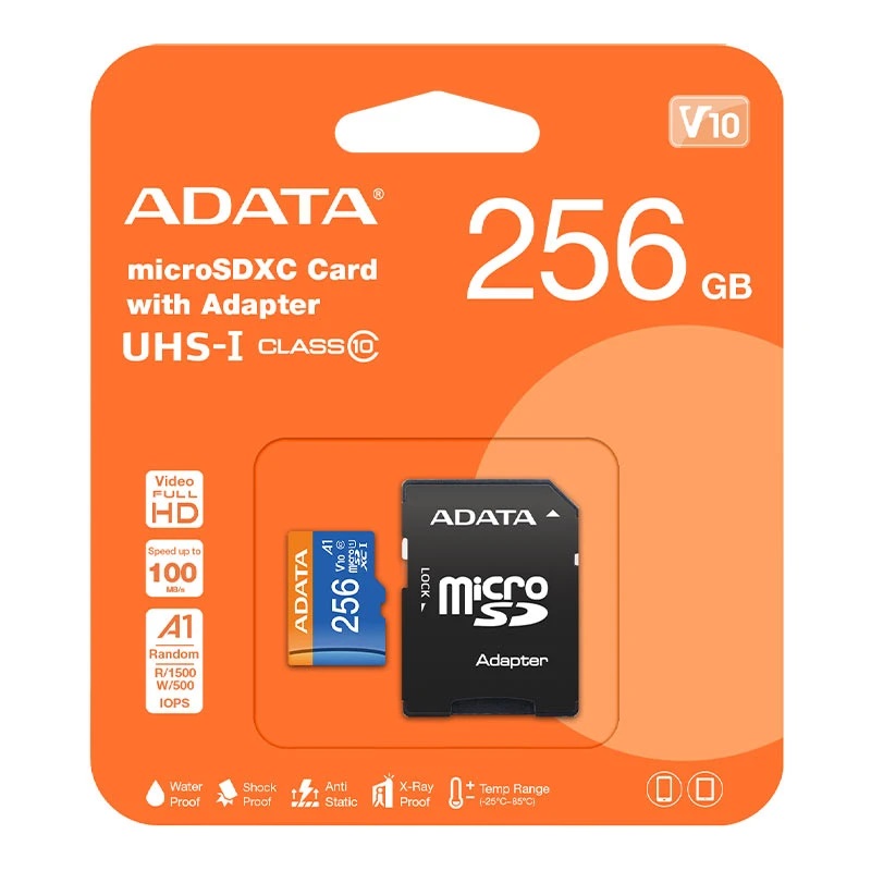 کارت حافظه microSDXC ای دیتا مدل ADATA Premier V10 A1 کلاس 10 استاندارد UHS-I سرعت 100MBps ظرفیت 256 گیگابایت