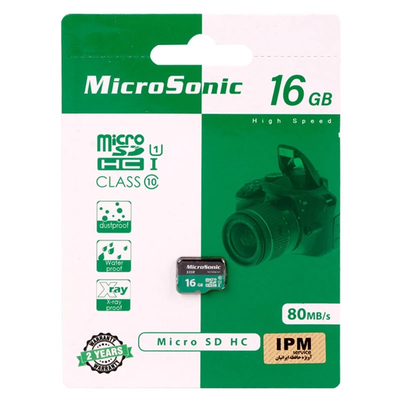 کارت حافظه microSDHC میکروسونیک مدل HC کلاس 10 استاندارد UHS-I U1 سرعت 80MBps ظرفیت 16 گیگابایت