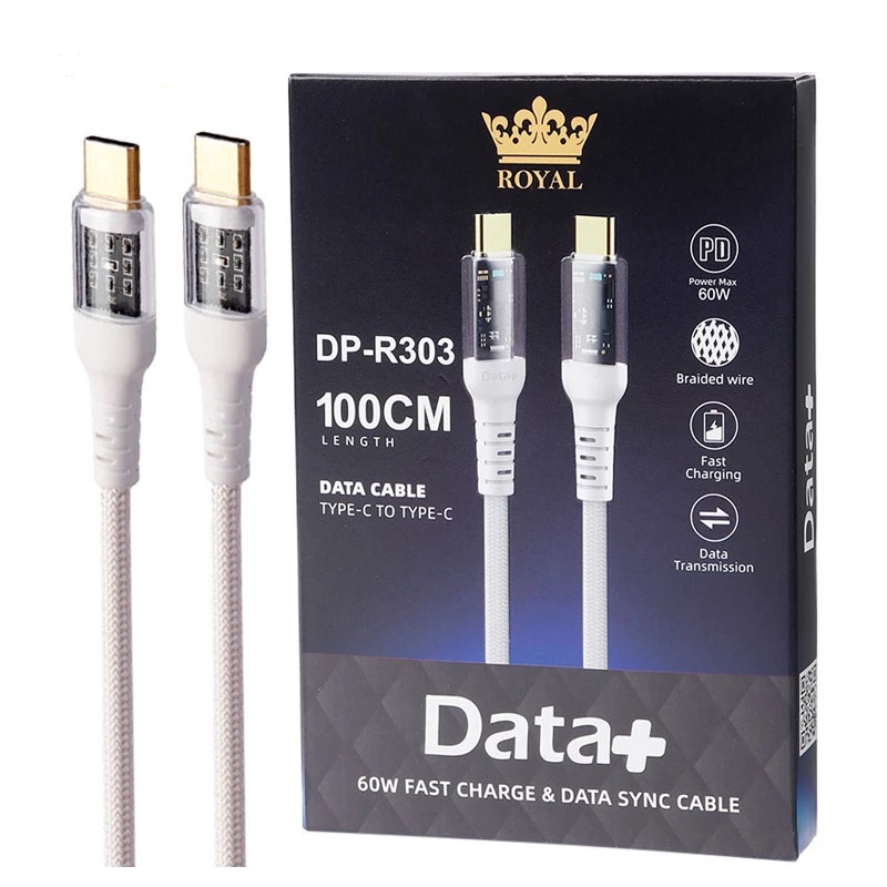 کابل فست شارژ Data Royal DP-R303 Type-C To Type-C 3A PD 60W 1m